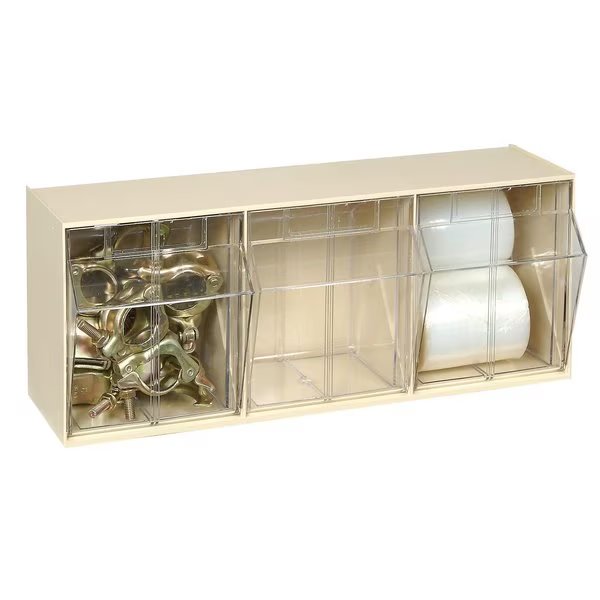 QTB303 Tilt Out Storage Bin- 3 Compartments Ivory, Quantum Storage Systems, Mfr#: QTB303IV